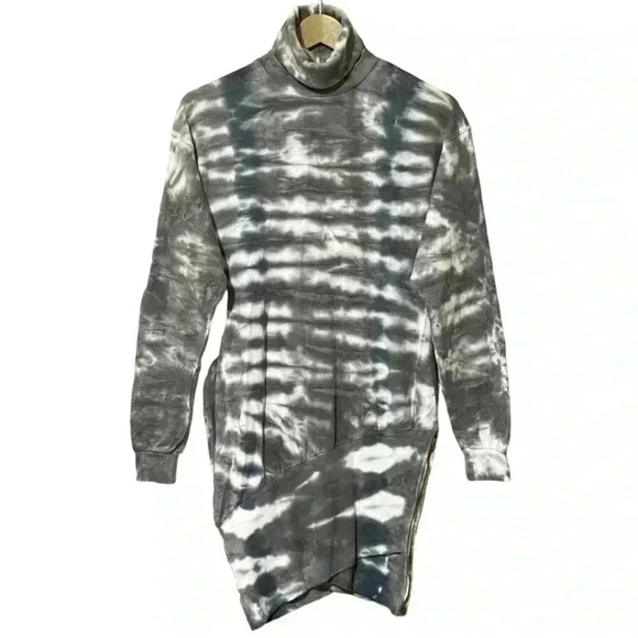 Young Fabulous & Broke Tie-Dye Turtleneck Sweater Dress XS Grey Retro-Chic NWT - Picture 1 of 14